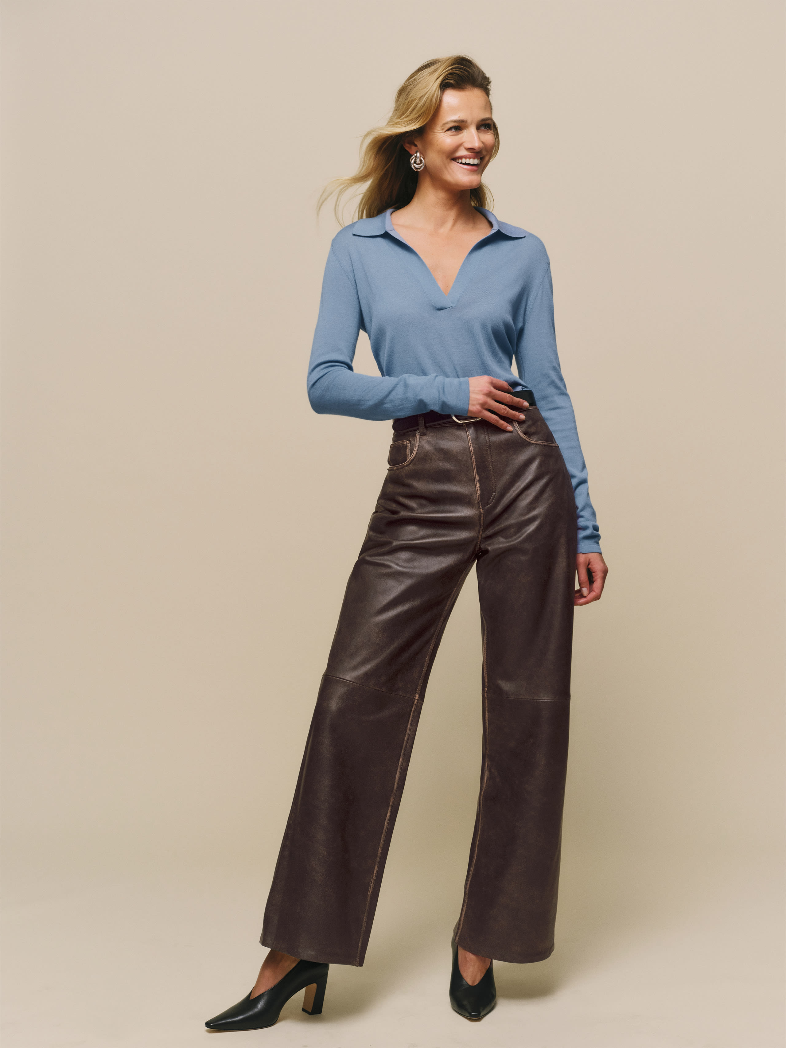 Reformation Petites Veda Kennedy Wide Leg Leather Pant In Brown